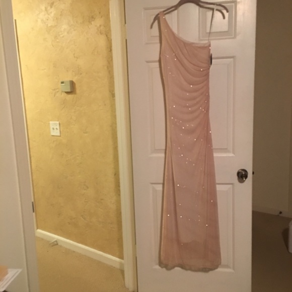 Asymmetrical Nude Gold formal dress- Size 4 - Picture 1 of 3